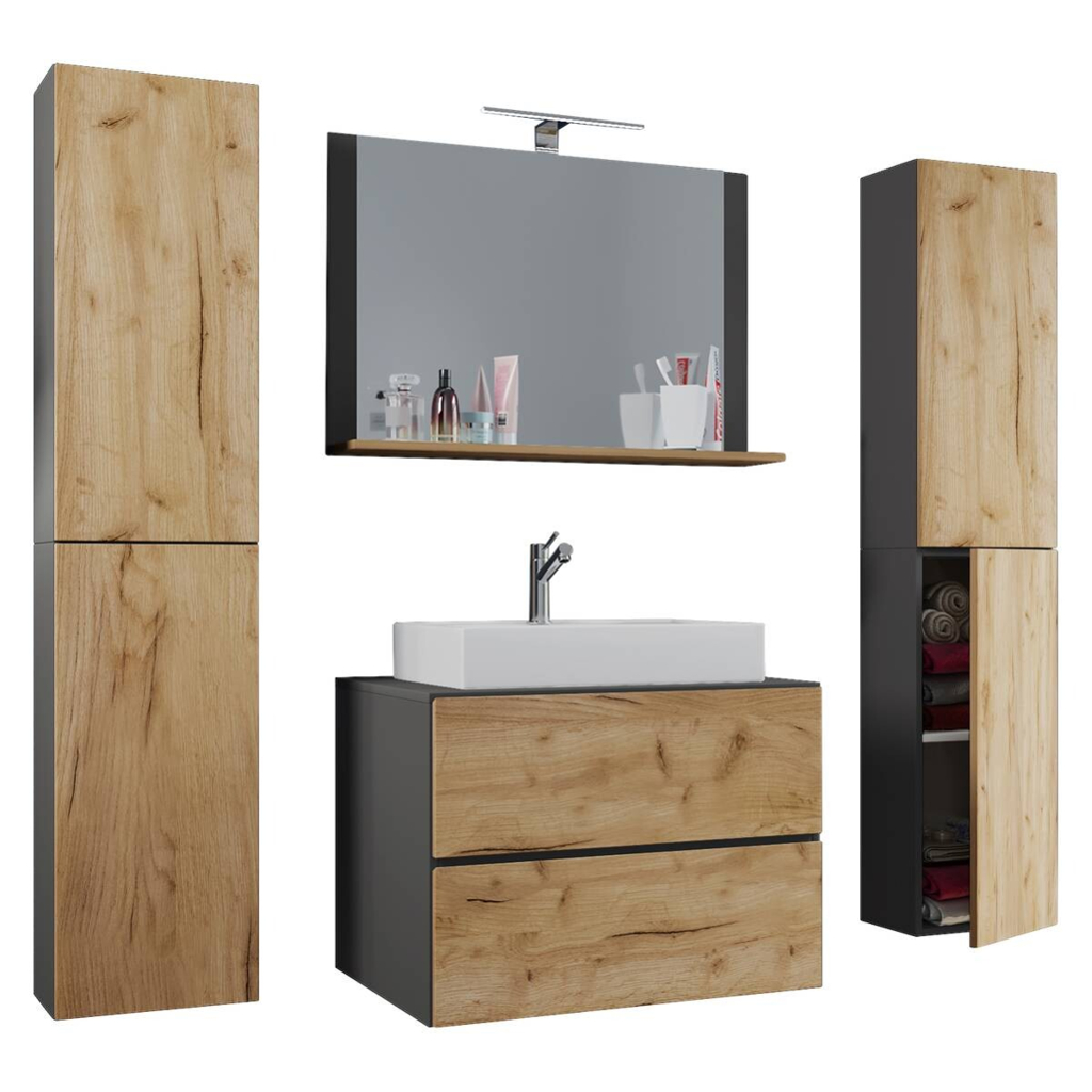 Waschplatz 5tlg-Lendas
weiß anthrazit Eiche Honig Nachbildung B/H/T: ca. 60x52x52 cm