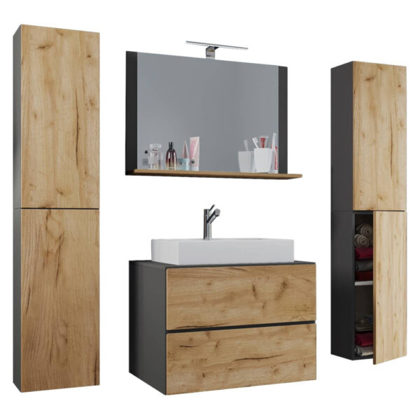 Waschplatz 5tlg-Lendas
weiß anthrazit Eiche Honig Nachbildung B/H/T: ca. 80x52x52 cm