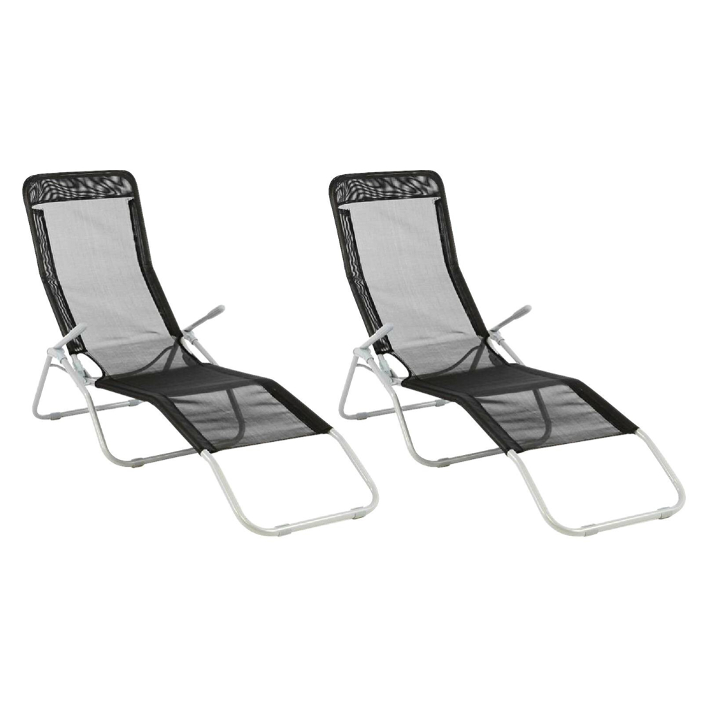 VCM Gartenliege-Set schwarz Stahl B/H/L: ca. 48x100x160 cm
