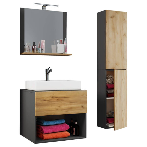 Waschplatz 4tlg-Lendas
weiß anthrazit Eiche Honig Nachbildung B/H/T: ca. 60x52x52 cm