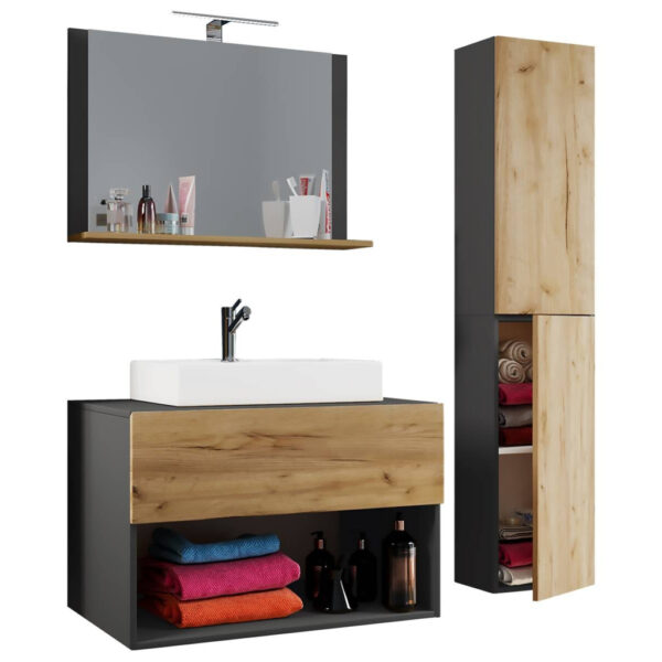 Waschplatz 4tlg-Lendas
anthrazit Eiche Honig Nachbildung weiß B/H/T: ca. 80x150x52 cm
