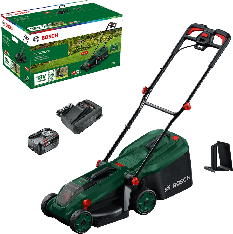 Bosch Rotak 18V – 34 Akku – Rasenmäher inkl. Zubehör Akku – Rasenmäher inkl. 1 Akku und Ladegerät