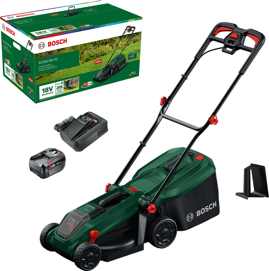 Bosch Rotak 18V – 32 Akku – Rasenmäher inkl. Zubehör Akku – Rasenmäher inkl. 1 Akku und Ladegerät