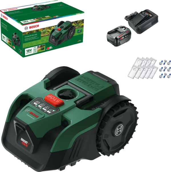 4053423864458-1 Bosch VISIMOW18V – 200 Akku – Mähroboter Kit – bis 200m² Akku – Mähroboter inkl. 1x Akku und Ladegerät