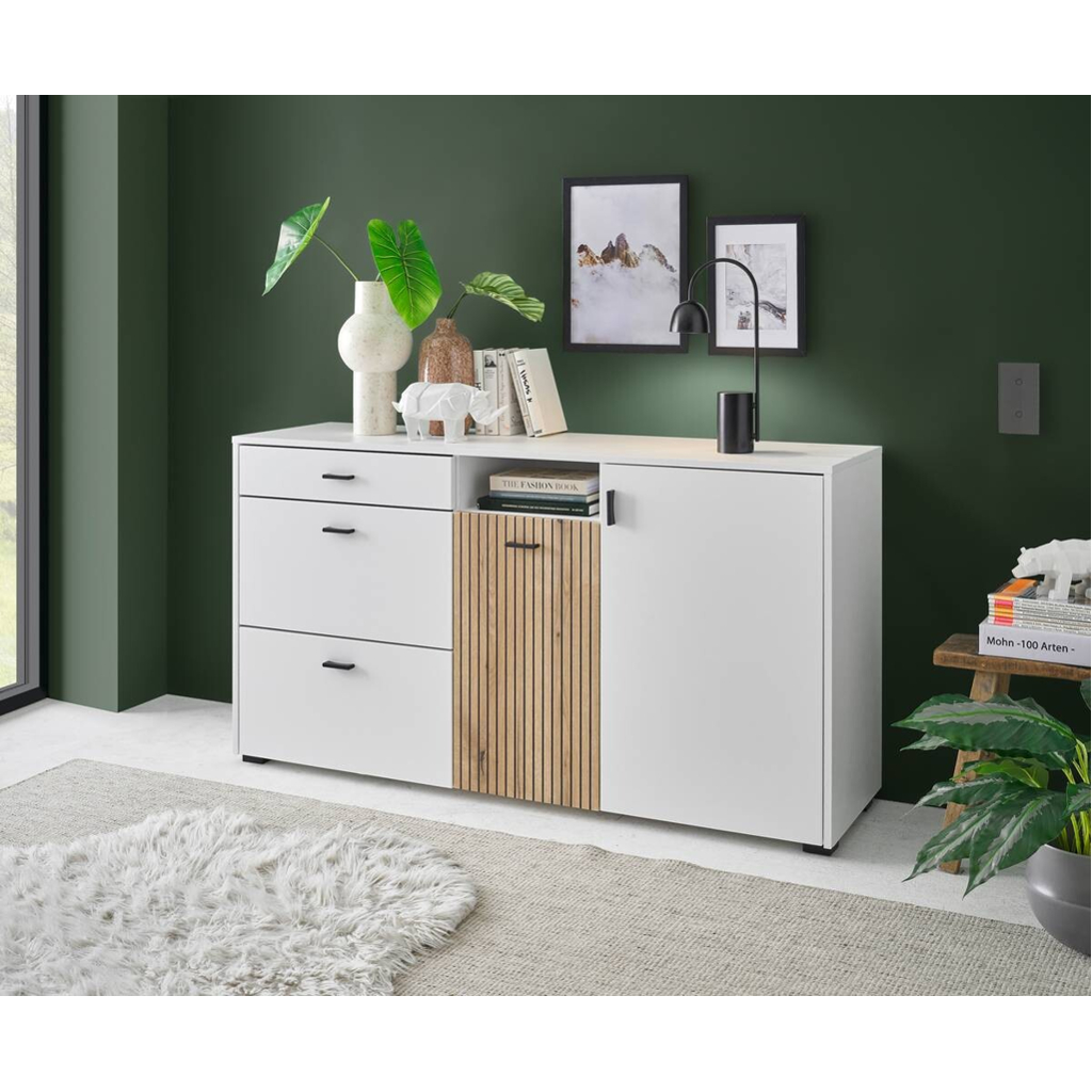 POCO Sideboard Hudson weiß matt Eiche Evoke Coast Nachbildung B/H/T: ca. 150x22x21 cm