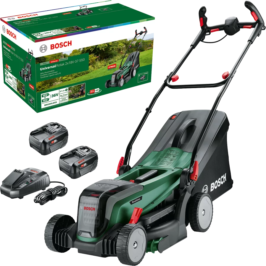 Bosch UniversalRotak 2x18V – 37 – 550 Akku – Rasenmäher inkl. 2 Akkus