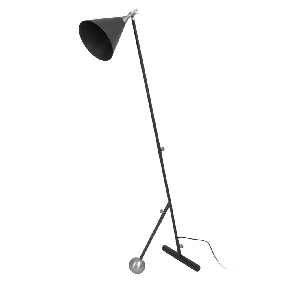 Kayoom Stehlampe
schwarz silber Messing Eisen Aluminium B/H/L: ca. 32x144x59 cm E27 1 Brennstellen