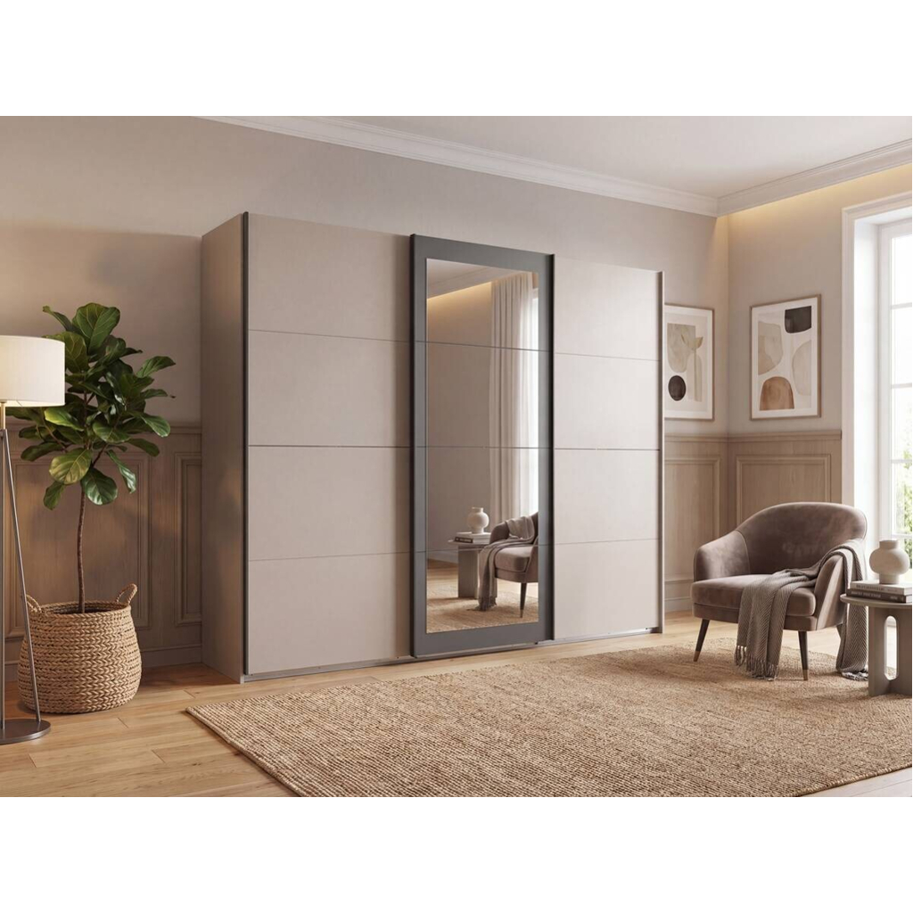 POCO Schwebetürenschrank Rinteln Sahara grau B/H/T: ca. 270x208x65 cm