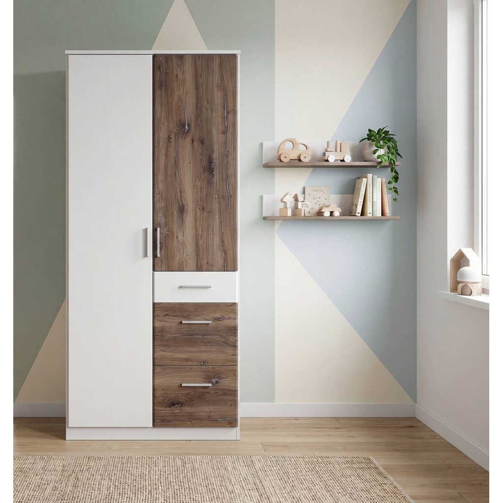 POCO Kleiderschrank Joker weiß Eiche Flagstaff Nachbildung B/H/T: ca. 90x199x58 cm
