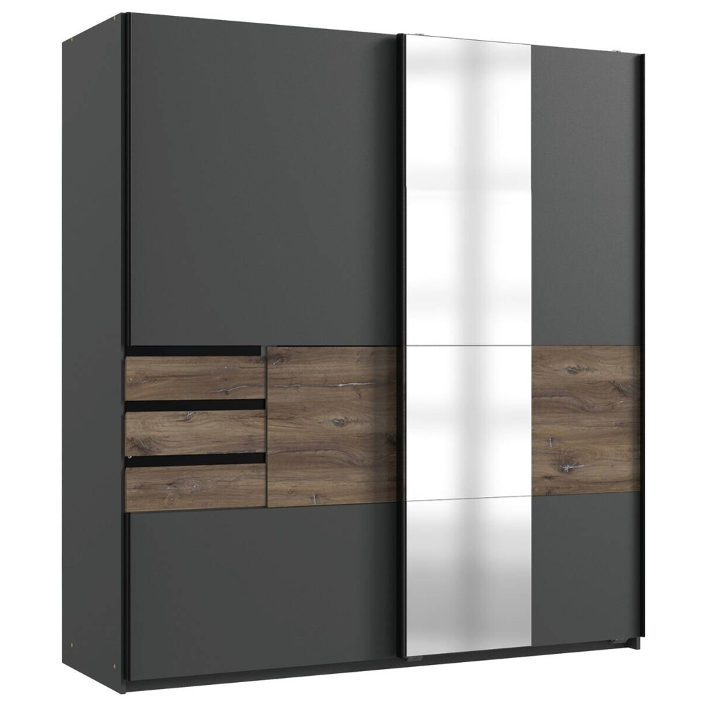 POCO Schwebetürenschrank Bamberg Graphit Eiche Flagstaff Nachbildung B/H/T: ca. 180x198x65 cm