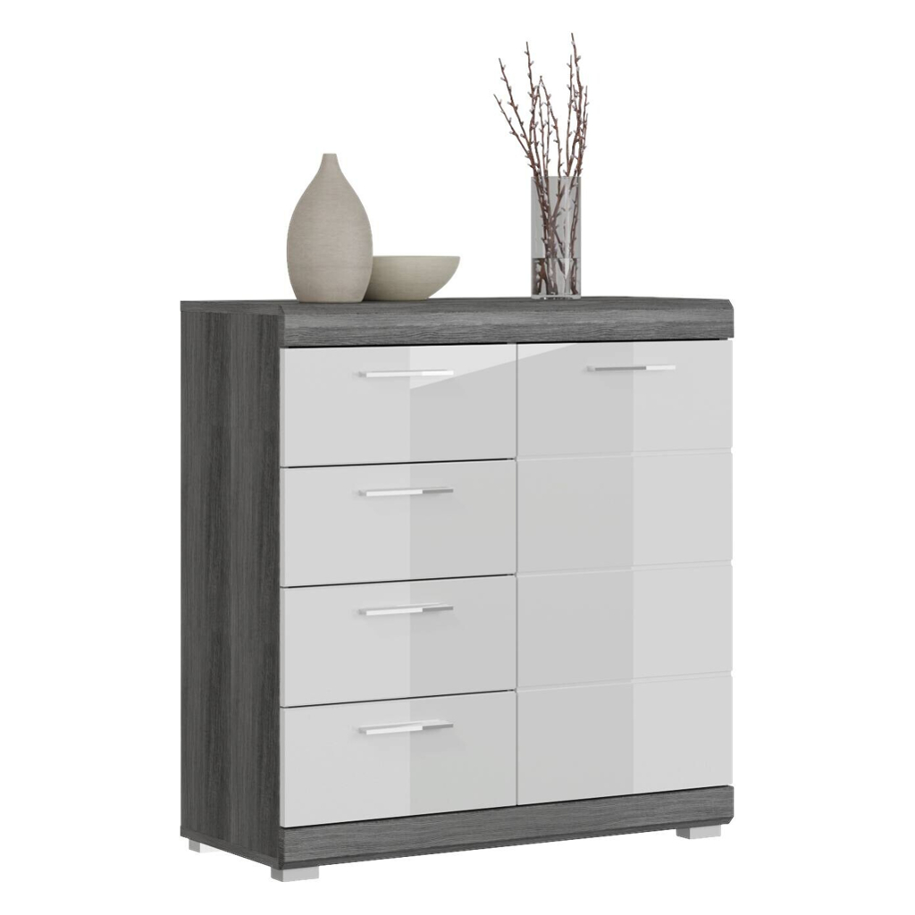 xonox.home Kommode SCOUT Rauchsilber Nachbildung weiß Hochglanz B/H/T: ca. 80x85x37 cm