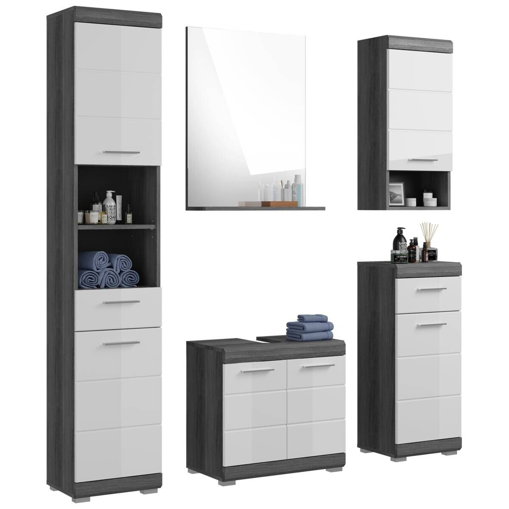 Badezimmer-Set Scout
Eiche Rauchsilber Nachbildung weiß Hochglanz B/H/T: ca. 164x191x34 cm