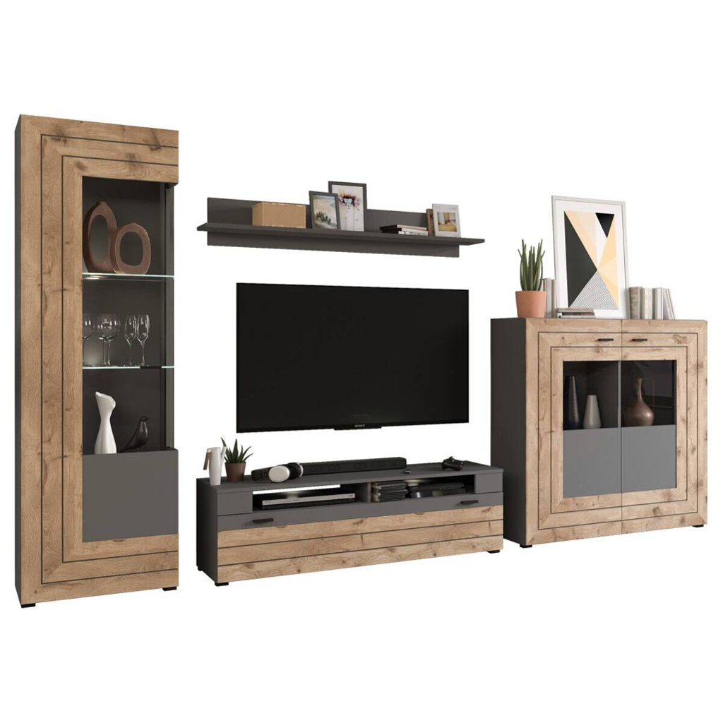 Wohnwand Freno
grau matt Eiche Nox Oak Nachbildung B/H/T: ca. 350x195x40 cm