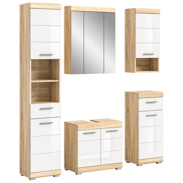 Badezimmer-Set LAMBADA
Eiche Sonoma hell Nachbildung weiß Hochglanz B/H/T: ca. 164x191x34 cm