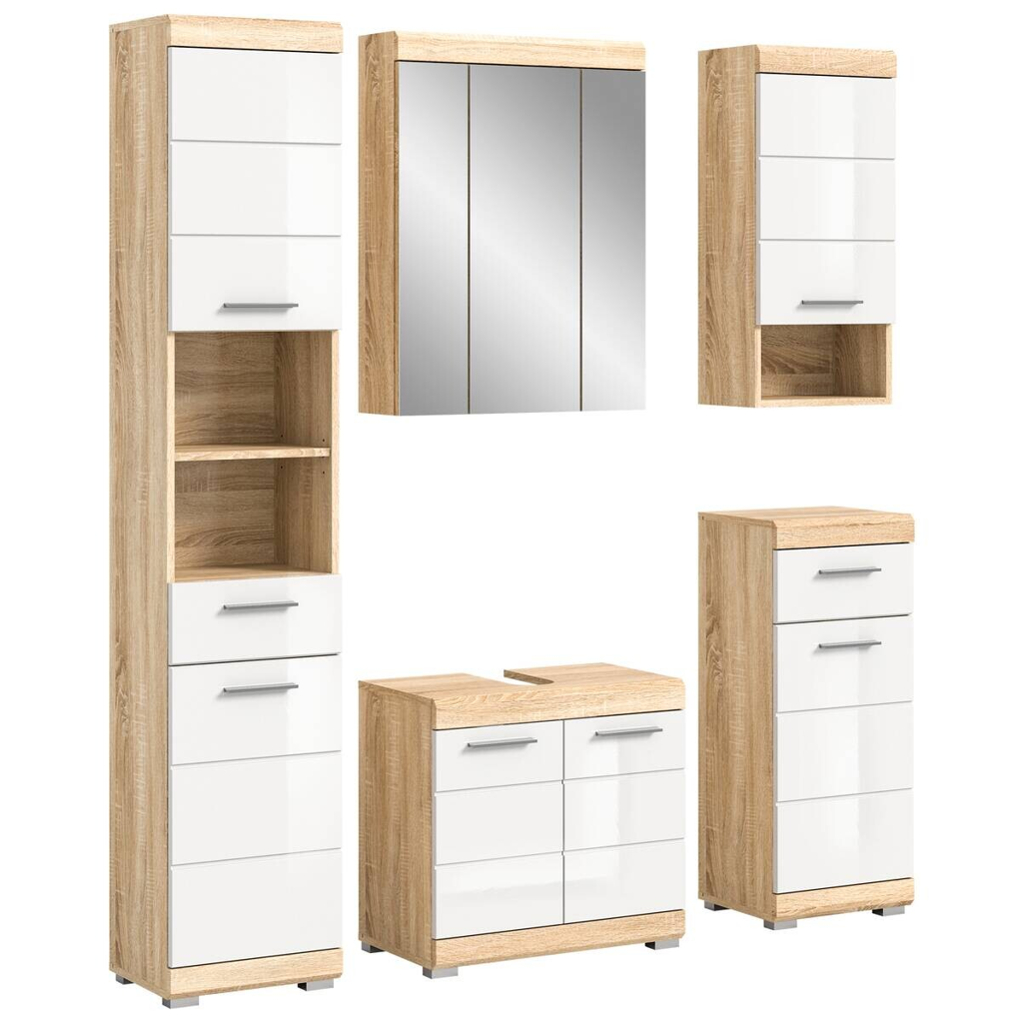 Badezimmer-Set LAMBADA
Eiche Sonoma hell Nachbildung weiß Hochglanz B/H/T: ca. 164x191x34 cm
