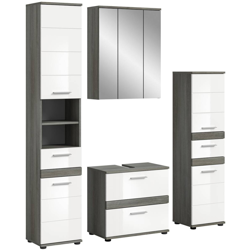 Badezimmer-Set BLAKE
Rauchsilber Nachbildung weiß Hochglanz B/H/T: ca. 160x191x34 cm