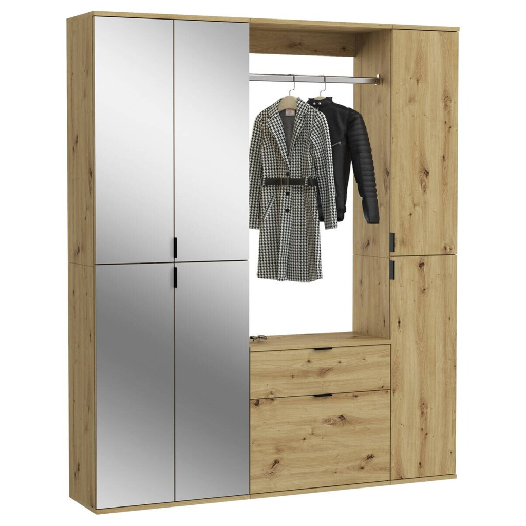 xonox.home - Garderobe PROJEKT Eiche Artisan Nachbildung Spiegel B/H/T: ca. 152x193x34 cm in Eiche