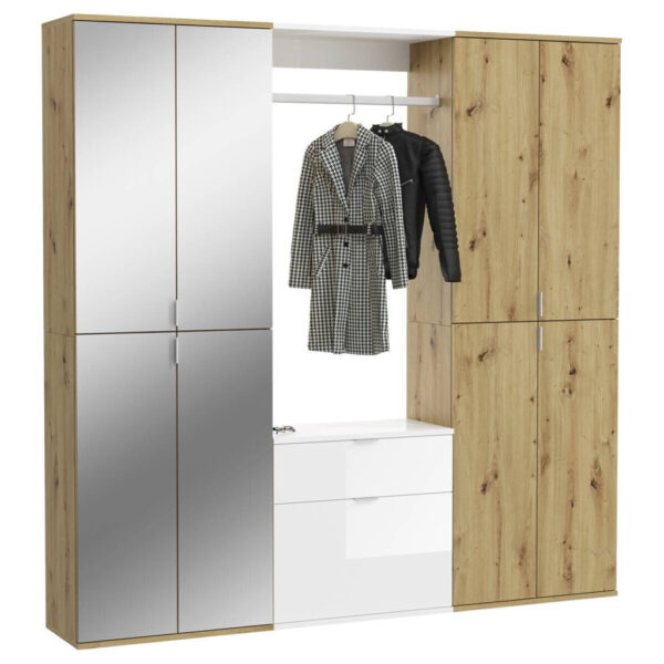 4066432022283 Garderobe PROJEKT
Eiche Artisan Nachbildung weiß Hochglanz Spiegel B/H/T: ca. 183x193x34 cm