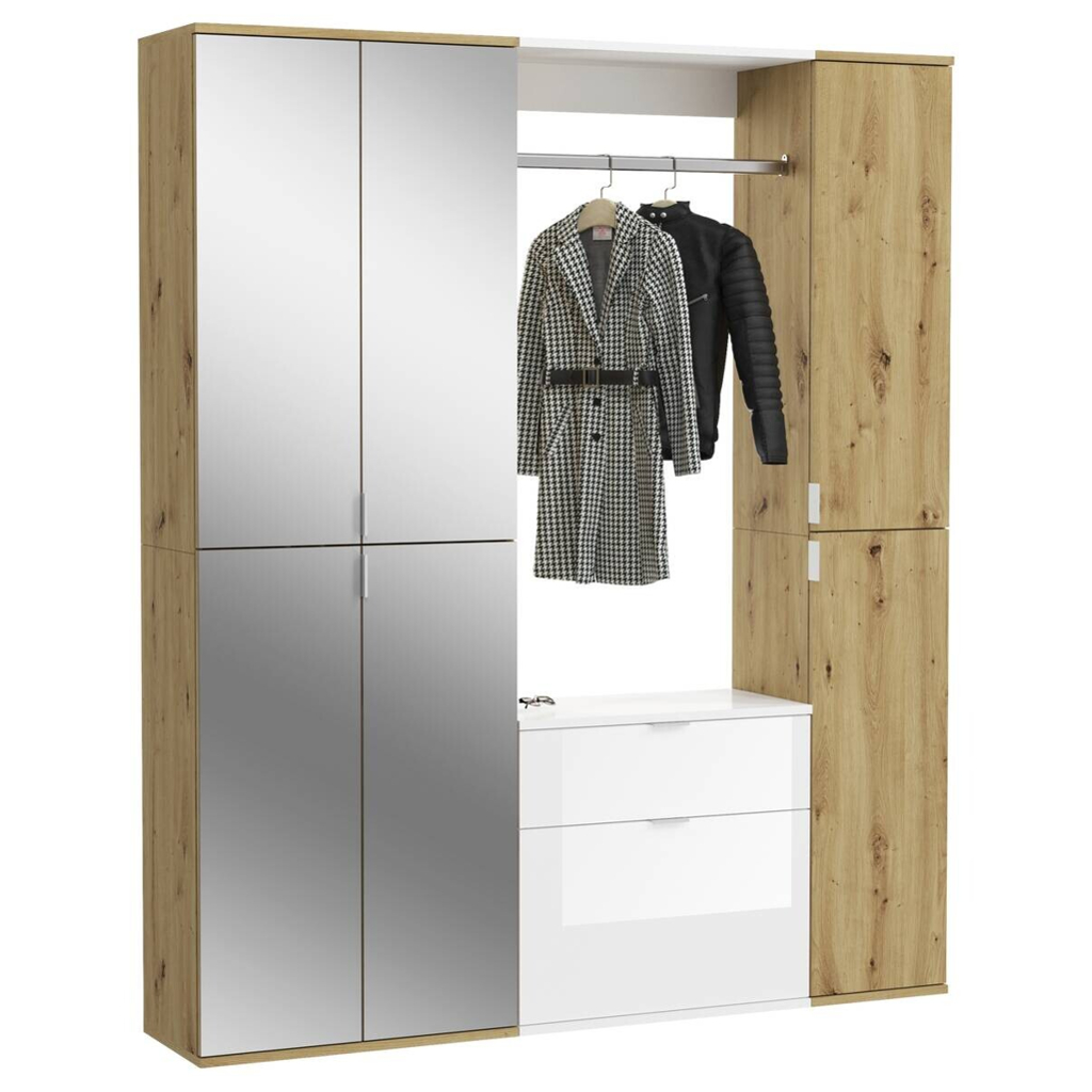 Garderobe PROJEKT
Eiche Artisan Nachbildung weiß Hochglanz Spiegel B/H/T: ca. 152x193x34 cm