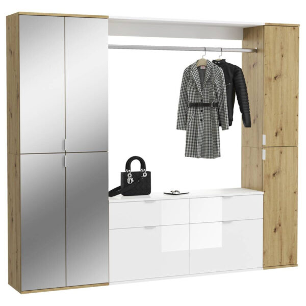4066432022306 Garderobe PROJEKT
Eiche Artisan Nachbildung weiß Hochglanz Spiegel B/H/T: ca. 212x193x34 cm