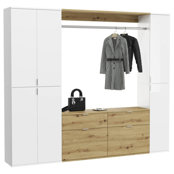 Garderobe PROJEKT
weiß Eiche Artisan Nachbildung weiß Hochglanz B/H/T: ca. 212x193x34 cm