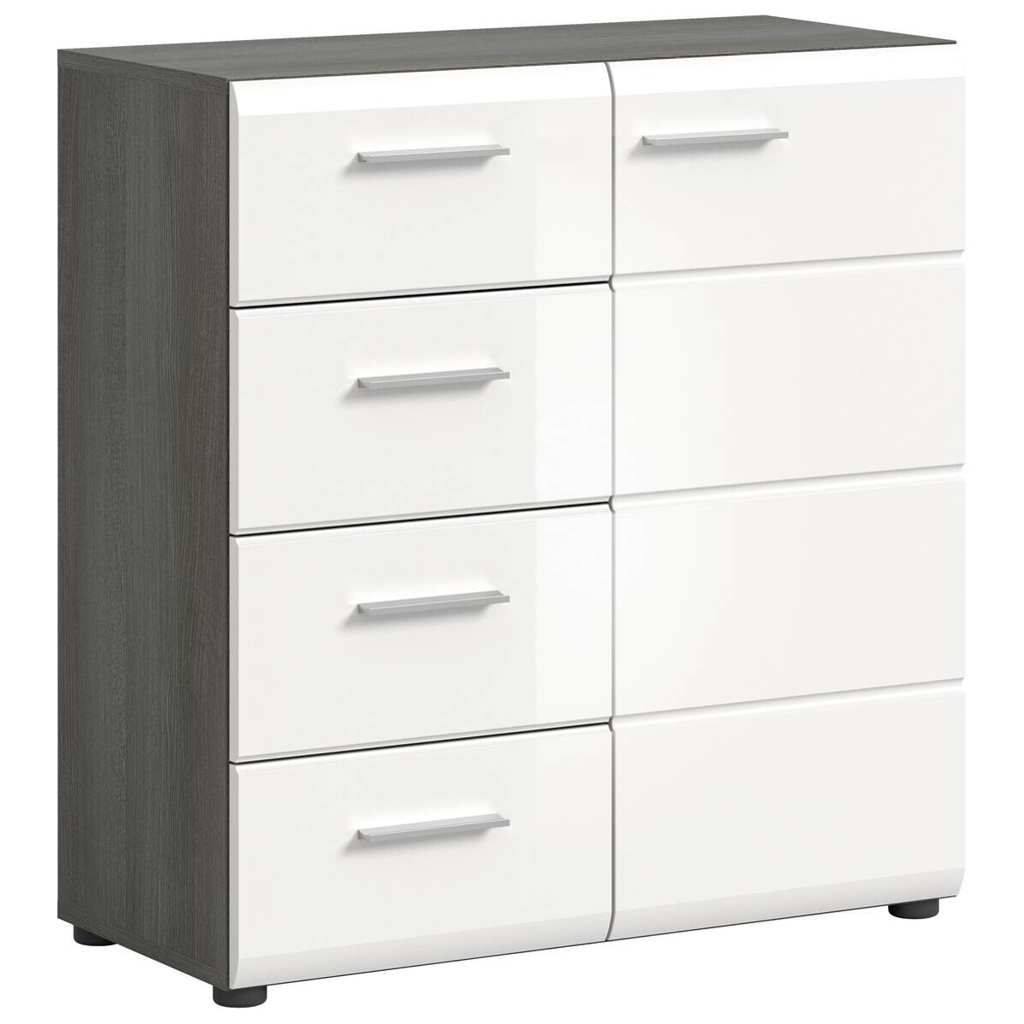 xonox.home Kommode SALSA Rauchsilber Nachbildung weiß Hochglanz B/H/T: ca. 75x85x37 cm