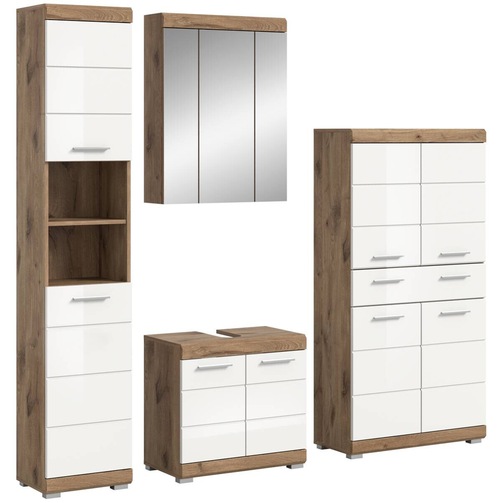 Badezimmer-Set Wave
weiß Hochglanz Nox Oak Nachbildung B/H/T: ca. 204x191x34 cm