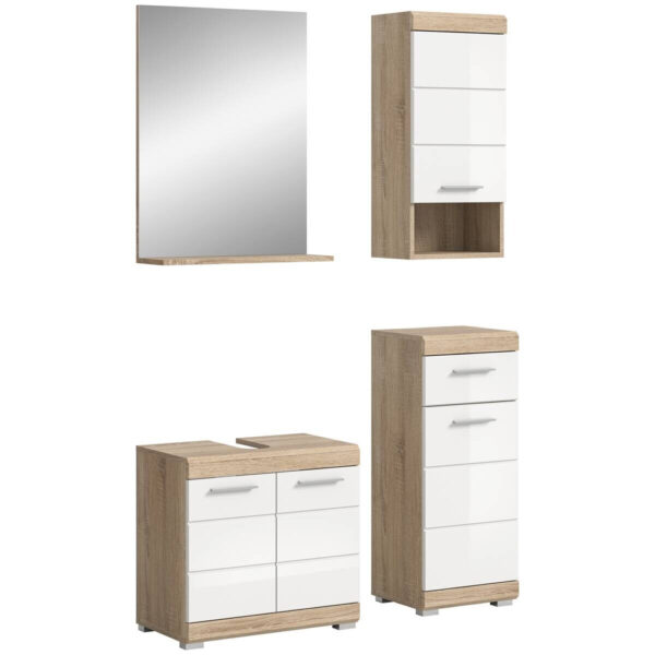 4066432024850-1 Badezimmer-Set Lambada
Eiche Sonoma Nachbildung weiß Hochglanz B/H/T: ca. 112x191x34 cm