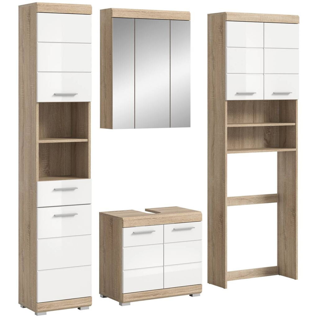 Badezimmer-Set Lambada
Eiche Sonoma Nachbildung weiß Hochglanz B/H/T: ca. 190x191x34 cm