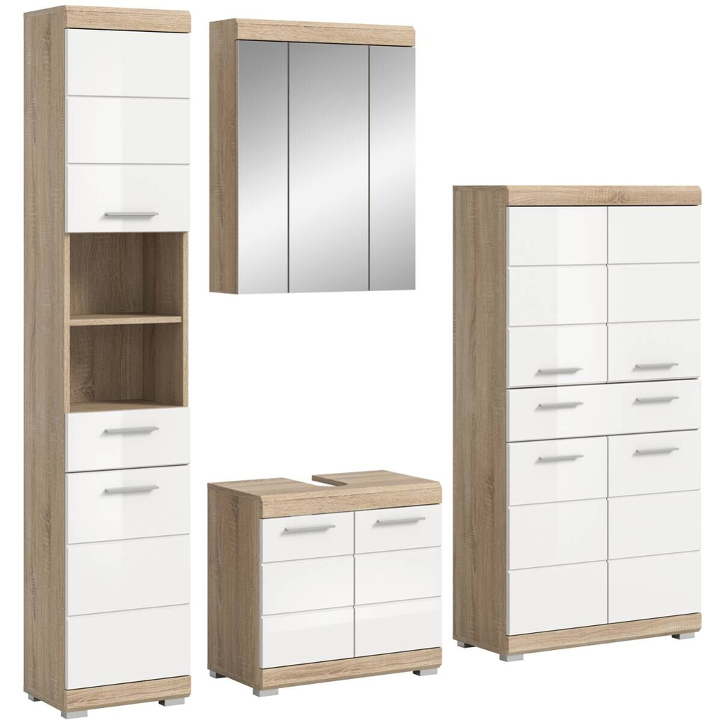 Badezimmer-Set Lambada
Eiche Sonoma Nachbildung weiß Hochglanz B/H/T: ca. 186x191x34 cm