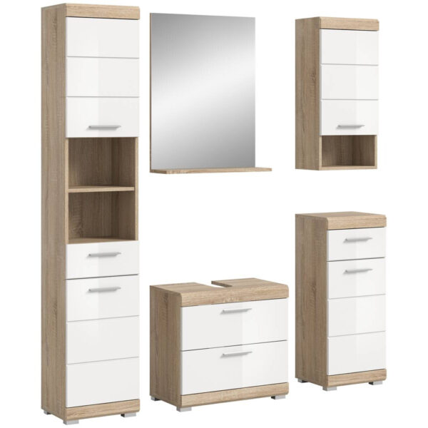 Badezimmer-Set Lambada
Eiche Sonoma Nachbildung weiß Hochglanz B/H/T: ca. 164x191x37 cm