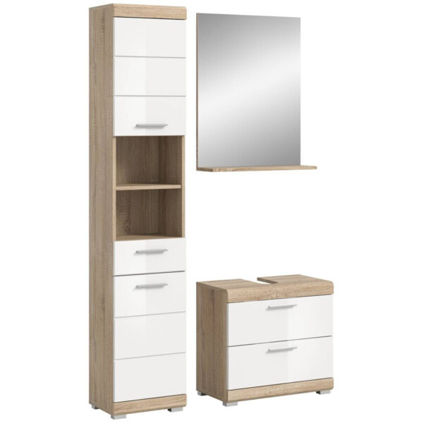 4066432024966-1 Badezimmer-Set Lambada
Eiche Sonoma Nachbildung weiß Hochglanz B/H/T: ca. 112x191x37 cm