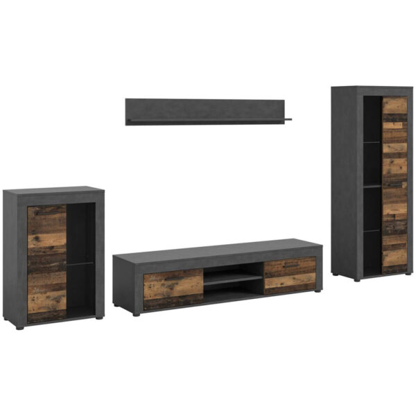 4066432033494-1 Wohnwand Jam
Matera Nachbildung Old Wood Nachbildung B/H/T: ca. 169x310x35 cm