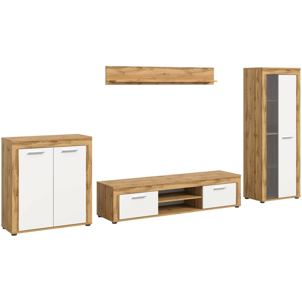 xonox.home - Wohnwand Jam Eiche Wotan Nachbildung weiß B/H/T: ca. 330x159x35 cm in Eiche, Weiss