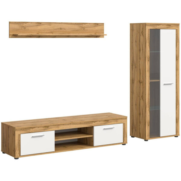 xonox.home - Wohnwand Jam Eiche Wotan Nachbildung weiß B/H/T: ca. 235x159x35 cm in Eiche, Weiss
