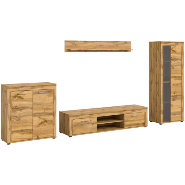 xonox.home - Wohnwand Jam Eiche Wotan Nachbildung B/H/T: ca. 330x159x35 cm - Eiche xonox.home - Wohnwand Jam Eiche Wotan Nachbildung B/H/T: ca. 330x159x35 cm in Eiche