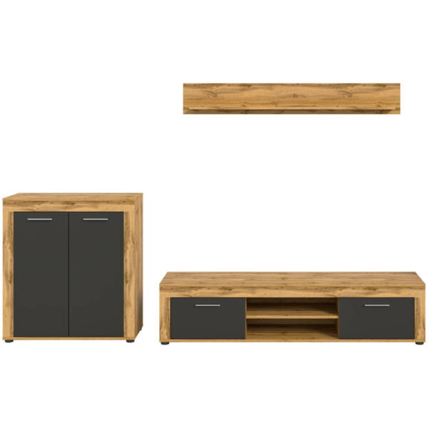 xonox.home - Wohnwand Jam Eiche Wotan Nachbildung grau B/H/T: ca. 255x159x35 cm - Eiche, Grau xonox.home - Wohnwand Jam Eiche Wotan Nachbildung grau B/H/T: ca. 255x159x35 cm in Eiche, Grau