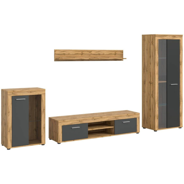 xonox.home - Wohnwand Jam Eiche Wotan Nachbildung grau B/H/T: ca. 310x169x35 cm - Eiche, Grau xonox.home - Wohnwand Jam Eiche Wotan Nachbildung grau B/H/T: ca. 310x169x35 cm in Eiche, Grau