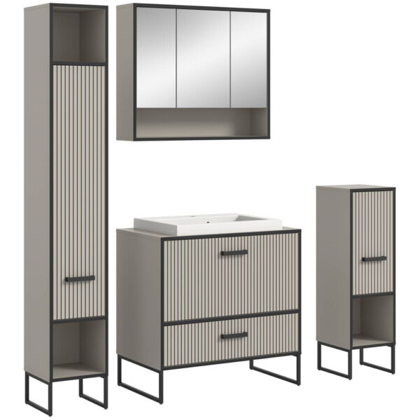 4066432034286-1 Badezimmer-Set BAGNO
schwarz Kaschmirgrau Nachbildung B/H/T: ca. 170x192x48 cm