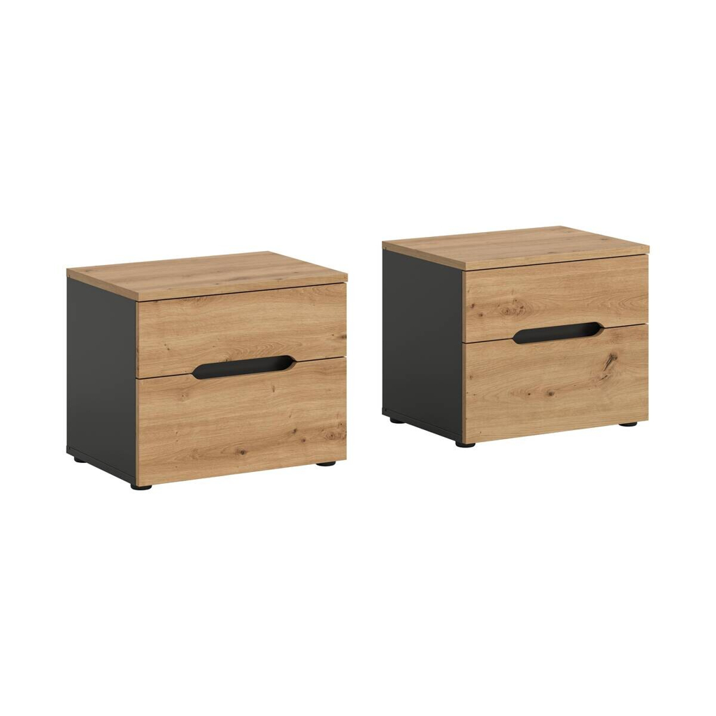 xonox.home Nachtkonsolen CANU, 2er-Set basaltgrau Artisan Nachbildung B/H/T: ca. 50x42x37 cm