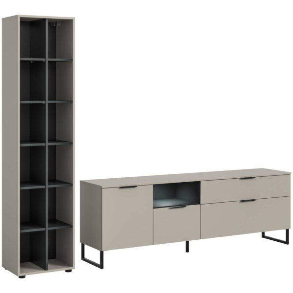 4066432040034-1 Wohnwand Noida
Kaschmirgrau Nachbildung schwarz B/H/T: ca. 245x192x41 cm