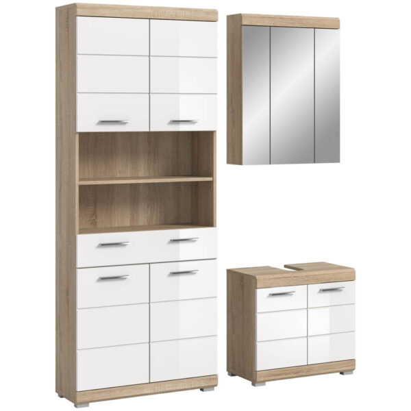 4066432042441 Badezimmer-Set Lambada
Eiche Sonoma Nachbildung weiß Hochglanz B/H/T: ca. 149x34x191 cm