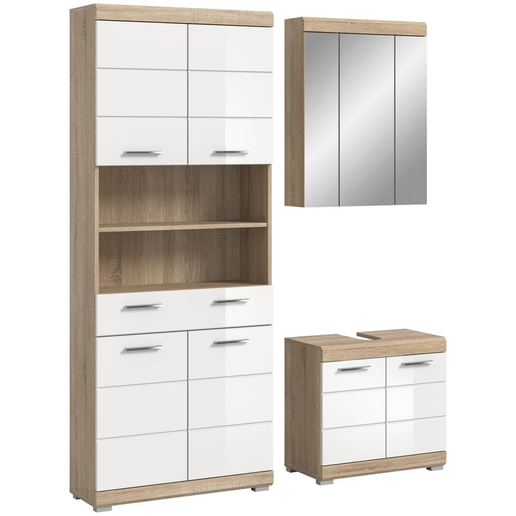Badezimmer-Set Lambada
Eiche Sonoma Nachbildung weiß Hochglanz B/H/T: ca. 149x34x191 cm