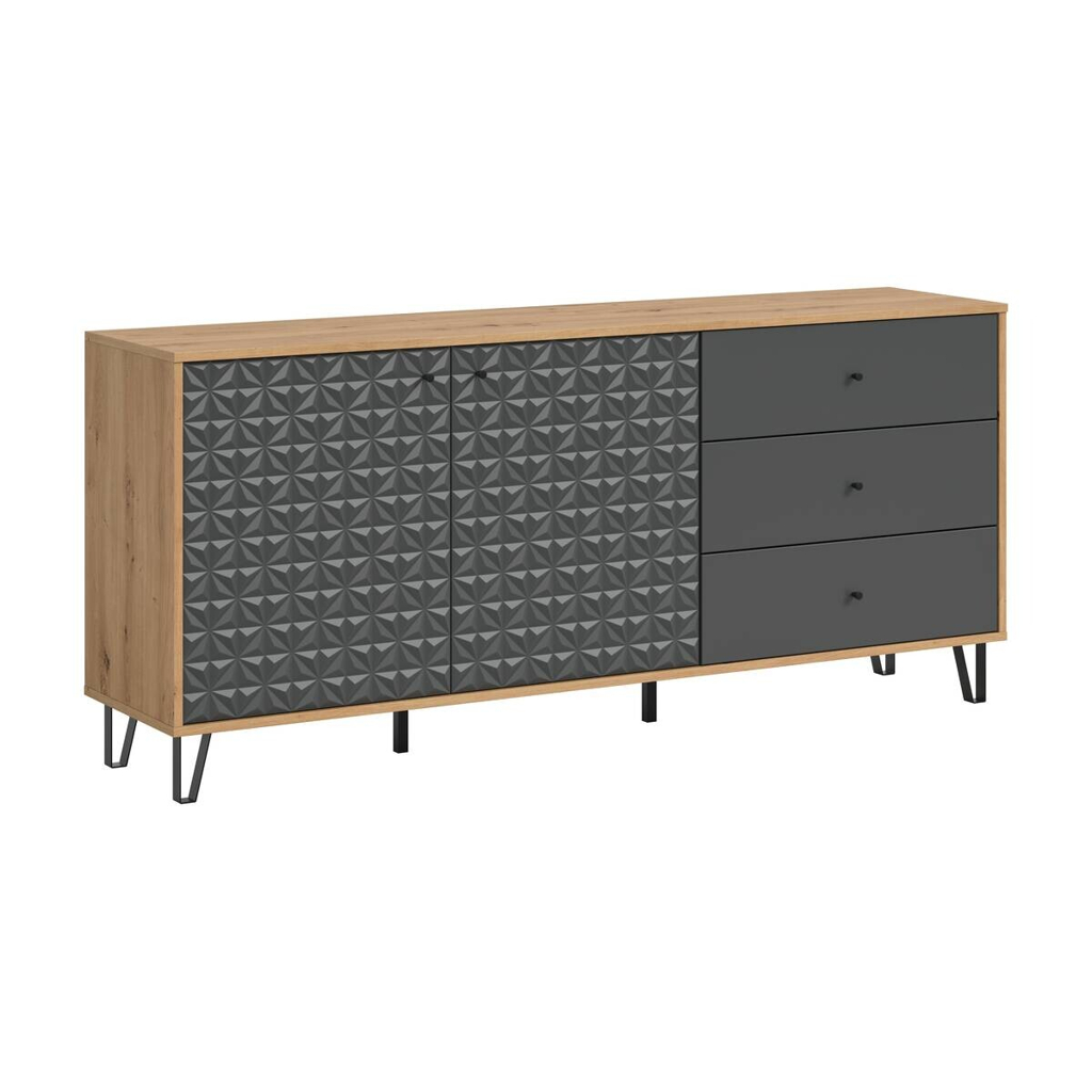 xonox.home Sideboard PRISMA Artisan Oak Nachbildung anthrazit matt B/H/T: ca. 170x76x40 cm