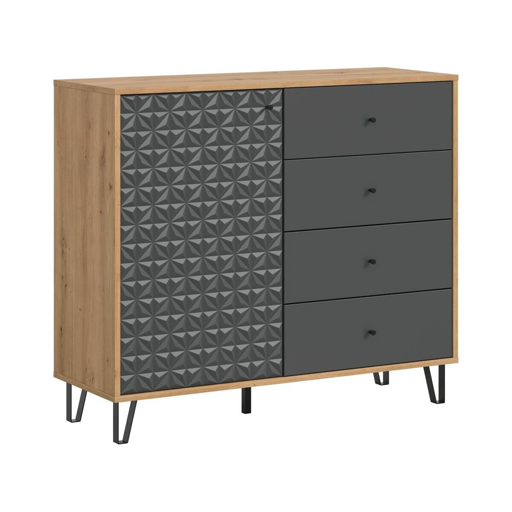 xonox.home Highboard PRISMA Artisan Oak Nachbildung anthrazit matt B/H/T: ca. 110x96x40 cm