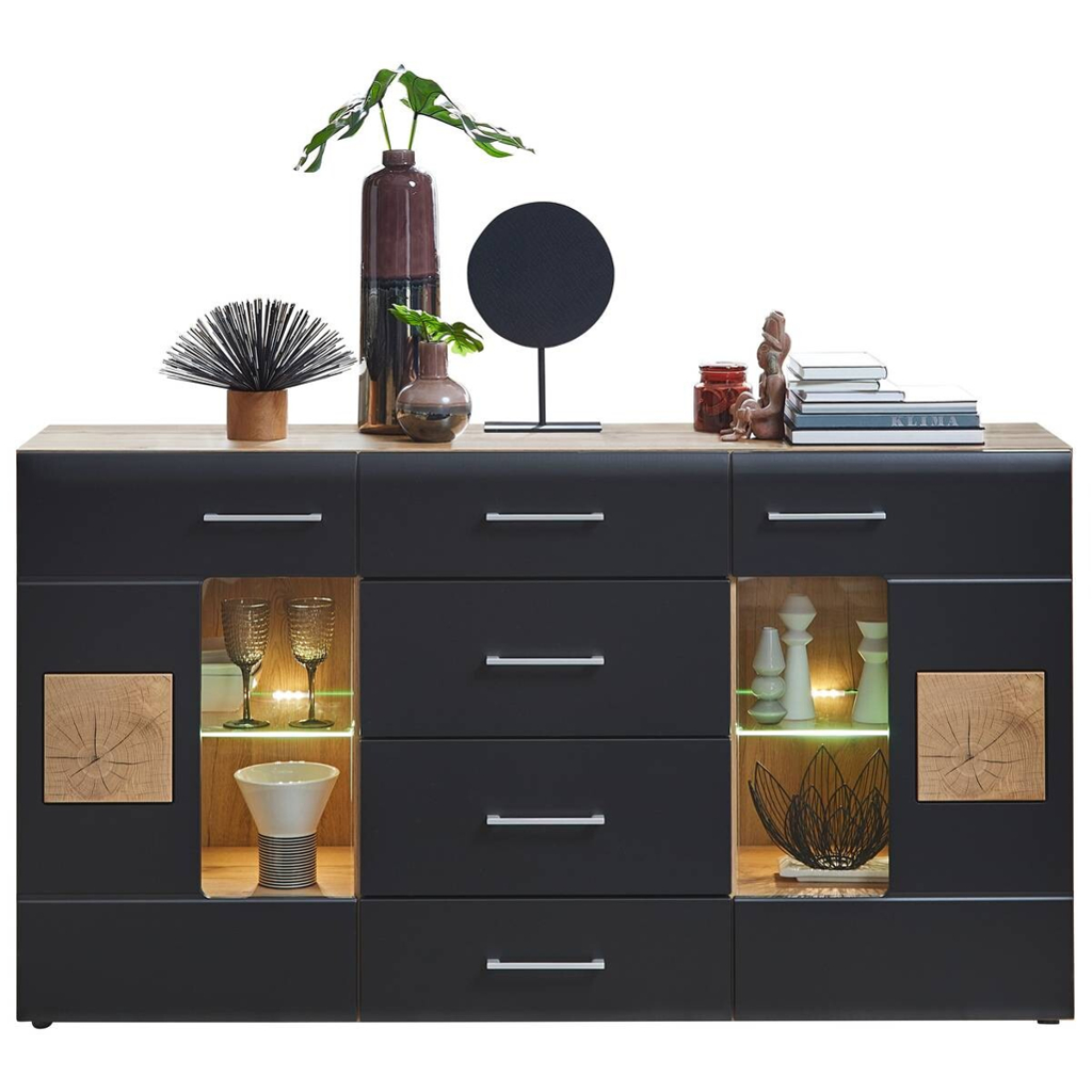 POCO Sideboard Sonate Eiche Nachbildung schwarz matt B/H/T: ca. 170x93x40 cm