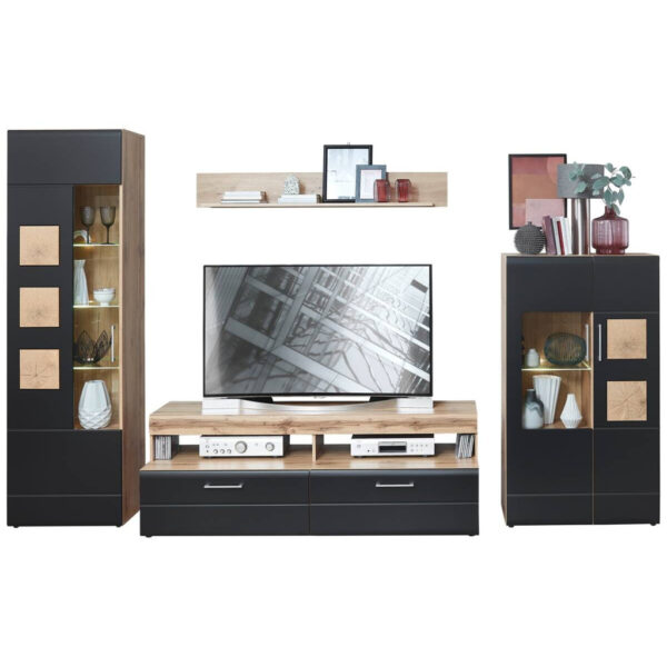 Wohnwand Sonate
Eiche Nachbildung schwarz matt B/H/T: ca. 340x208x52 cm