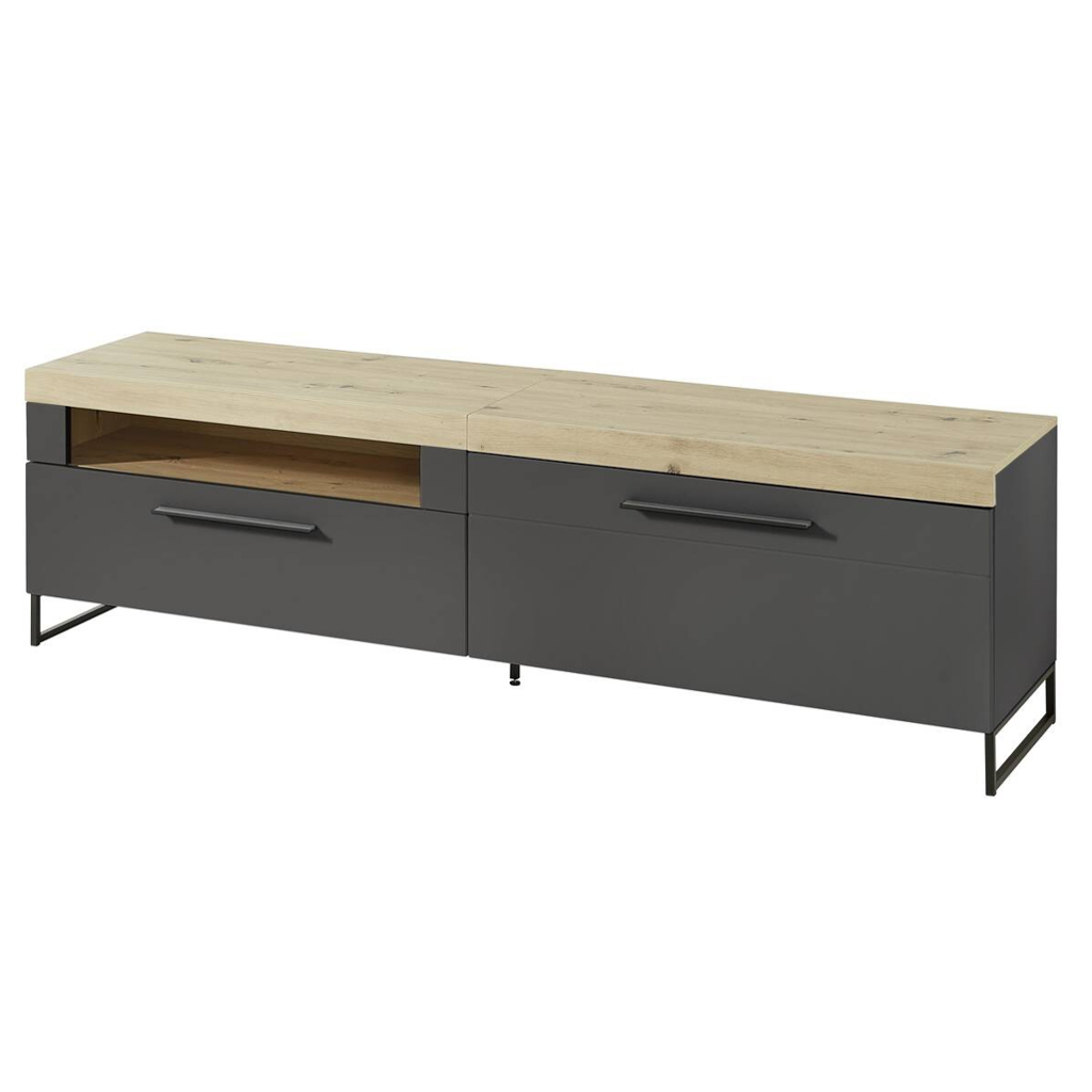 TV-Lowboard Loft Two
Eiche Artisan Nachbildung Graphit Lacklaminat supermatt B/H/T: ca. 192x55x44 cm