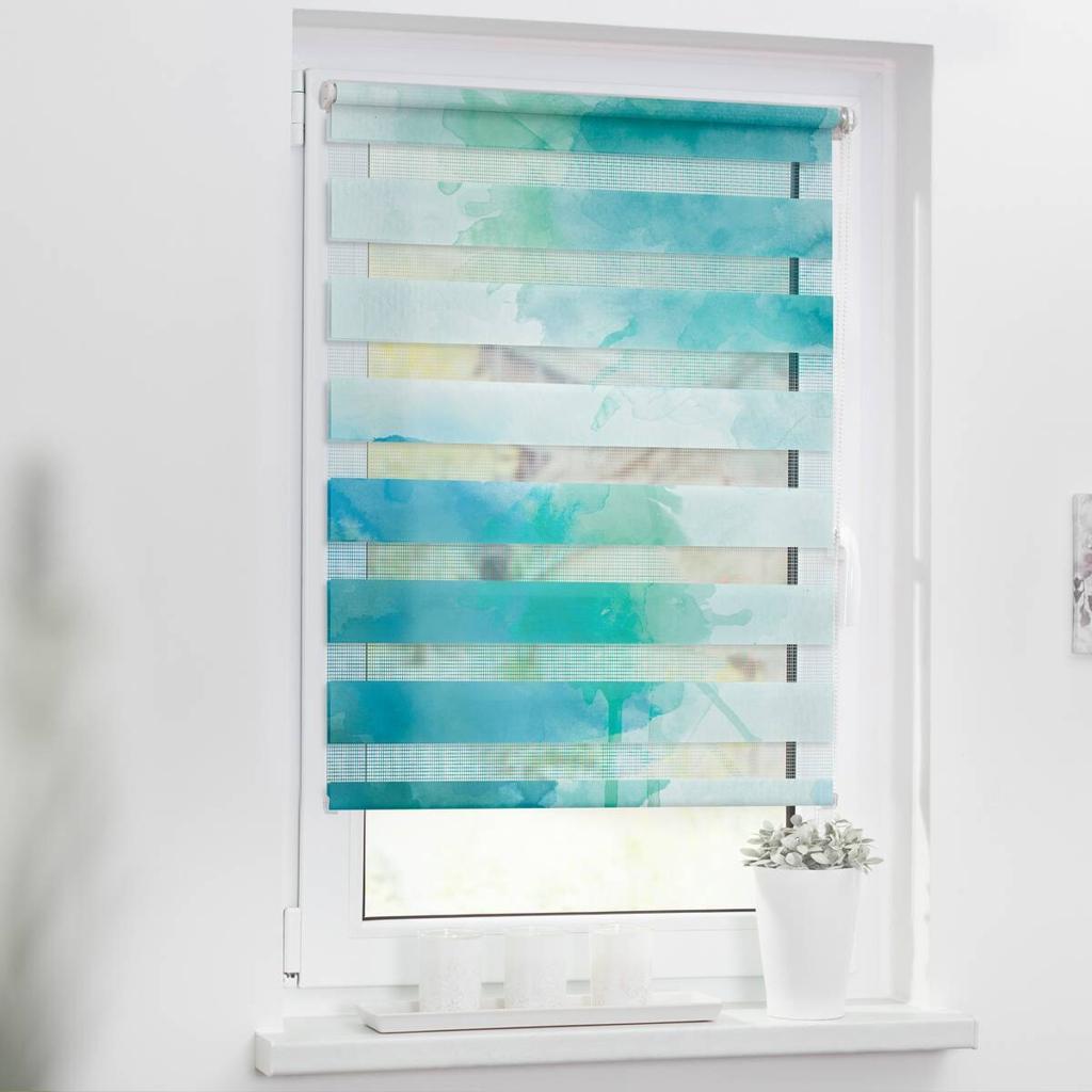LICHTBLICK Doppelrollo Duo Aquarell blau – verschiedene Größen
