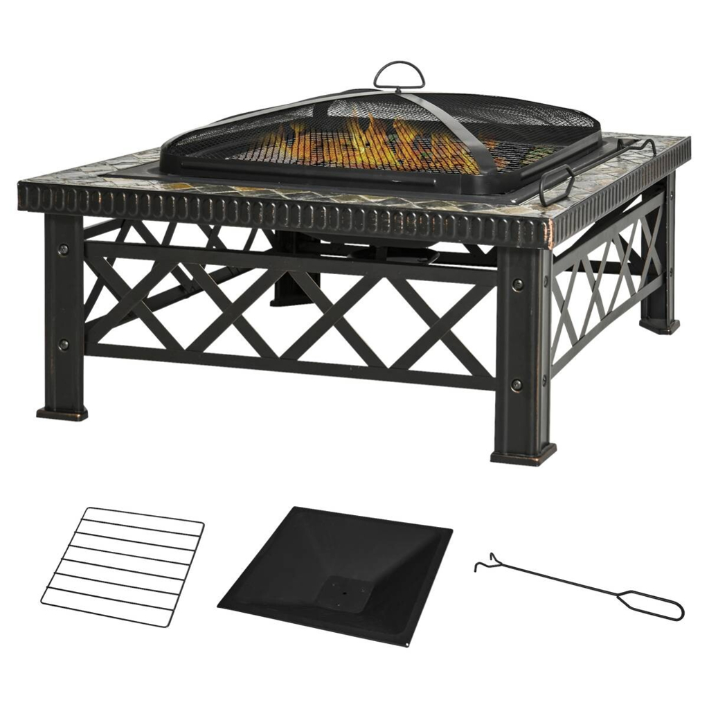 Outsunny Feuerschale schwarz Schiefer B/H/T: ca. 76x47x76 cm
